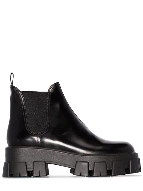 prada black 55 chunky leather chelsea boots|prada wingtip ankle boots.